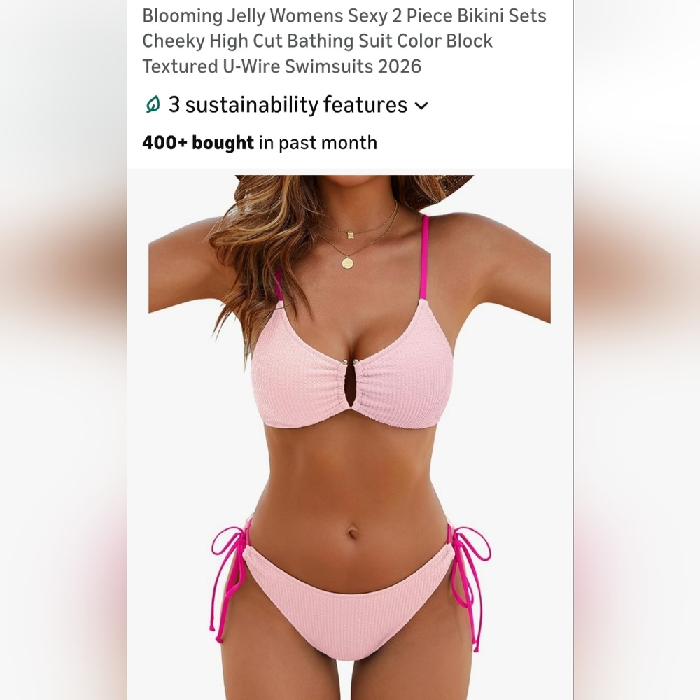 Pink Textured Tie-Side Bikini Set. B-10